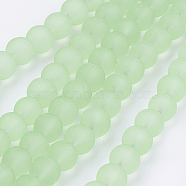 Transparent Glass Bead Strands, Frosted, Round, Pale Green, 8mm, Hole: 1~1.6mm, about 99pcs/strand, 31.4 inch(GLAA-S031-8mm-29)