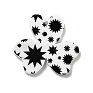 Printed Acrylic Pendants, Clover with Sun Pattern, Black, 27x29.5x2mm, Hole: 1.5mm(SACR-G018-12A)
