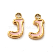 304 Stainless Steel Enamel Charms, Real 14K Gold Plated, Letter, Letter J, 8x5x1.3mm, Hole: 1.2mm(STAS-L022-292G-J)