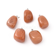 Natural Red Aventurine Pendants, with Platinum Tone Brass Findings, Nuggets, 23~30x13~22x12~20mm, Hole: 5x3mm(G-k302-B13)