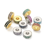 Rack Plating Brass with Cubic Zirconia Beads, Long-Lasting Plated, Lead Free & Cadmium Free, Flat Round, Real 18K Gold Plated/Platinum, Mixed Color, 8x3mm, Hole: 2.5mm(KK-B091-04A)