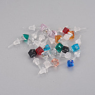 Faceted Glass Stud Earrings, with Ear Nuts, Plastic Findings, Rhombus, Mixed Color, 6x6x6mm, Pin: 0.9mm(EJEW-F211-06)