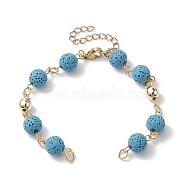Dyed Natural Lava Rock Round Beaded Chain Bracelet Making, with Golden 304 Stainless Steel Findings, Fit for Connector Charms, Sky Blue, 6-3/4 inch(17cm)(AJEW-JB01206-04)