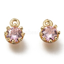 Brass Micro Pave Cubic Zirconia Charms, Flower, Golden, Pearl Pink, 9x6.5x4mm, Hole: 1.2mm(ZIRC-I051-03G-03)