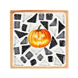 DIY Halloween Theme Mosaic Cup Mat Kits, with Joint Mixture, Finger Disposable Glove, Sponge, Plastic Spoon, Bamboo Cup Mat and Glass Mosaic Tiles, Colorful, 118x85x4mm(DIY-I066-05)