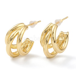 Brass Half Hoop Earrings, Split Earrings, with Steel Pin and Plastic Ear Nuts, Long-Lasting Plated, Real 18K Gold Plated, 16x11mm, Pin: 0.8mm(EJEW-A056-09G)