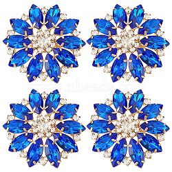 4Pcs Alloy Rhinestone Shank Buttons, 1-Hole, Flower, Light Gold, Sapphire, 41x39x8mm, Hole: 4.3mm(BUTT-FG0001-26A)