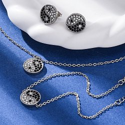 Yin-yang 304 Stainless Steel Rhinestone Pendant Necklaces & Bracelets & Stud Earrings Sets for Women, Stainless Steel Color, 17.95 inch(456mm)(SJEW-C004-17P)