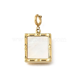 Rectangle 304 Stainless Steel Pendant Decorations, with White Shell and Spring Ring Clasps, Ion Plating(IP), Real 18K Gold Plated, 22.5mm, Hole: 2.5mm(STAS-H202-36G)