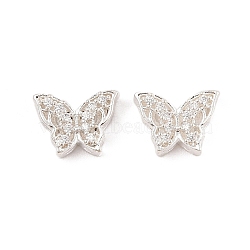 Rack Plating Brass Micro Pave Cubic Zirconia Beads, Long-Lasting Plated, Lead Free & Cadmium Free, Butterfly, Silver, 8.5x12x5mm, Hole: 1.4mm(KK-F879-09S)