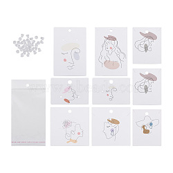 Fashewelry Rectangle Cardboard Earring Display Cards, for Jewlery Display, Women Pattern, with Plastic Ear Nuts and Cellophane Bags, Mixed Patterns, 640pcs/bag(CDIS-FW0001-05)