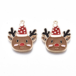 Eco-Friendly Alloy Enamel Pendants, Cadmium Free & Lead Free & Nickel Free, Christmas Reindeer/Stag, Light Gold, Camel, 24.5x21x1mm, Hole: 1.4mm(ENAM-Q437-064-NR)