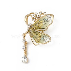 Resin Butterfly Brooch Pin with Crystal Rhinestone, Light Gold Alloy Badge for Women, Pale Goldenrod, 68.5x38.5x13mm, Pin: 0.8mm(JEWB-P016-05KCG-03)