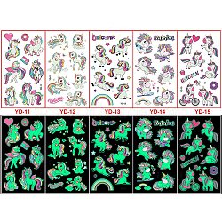 Luminous Removable Rainbow Unicorn Temporary Tattoos Stickers, Glow in the Dark Plastic Waterproof Unicorn Favors Decorations for Kids, Unicorn, 12x6.8cm(UNIC-PW0001-008C)