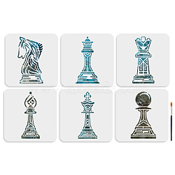 US 1 Set PET Hollow Out Drawing Painting Stencils, for DIY Scrapbook, Photo Album, with 1Pc Art Paint Brushes, Chess, 200x200mm, 6pcs/set(DIY-MA0004-44)