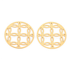 304 Stainless Steel Filigree Joiners Links, Laser Cut, Flat Round, Real 14K Gold Plated, 17x0.5mm(STAS-S116-176G)