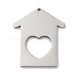 201 Stainless Steel Pendants, Laser Cut, House with Heart Charm, Anti-Tarnish, Stainless Steel Color, 35x29x1mm, Hole: 1.4mm(STAS-Q342-29P)