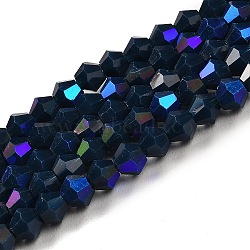 Opaque Solid Color Imitation Jade Glass Beads Strands, AB Color Plated, Faceted, Bicone, Prussian Blue, 4x4mm, Hole: 0.8mm, about 82~85pcs/strand, 30.5~31cm(GLAA-F029-P4mm-D09)