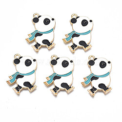 Rack Plating Alloy Enamel Pendants, Cadmium Free & Nickel Free & Lead Free, Light Gold, Panda, Black, 31x22x2mm, Hole: 2mm(ENAM-N055-041)