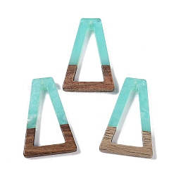 Resin & Wood Pendants, Hollow Triangle Charms, Aquamarine, 38x24.5x3.5mm, Hole: 2mm(WOOD-F015-10F)