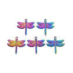 201 Stainless Steel Pendants, Dragonfly, Rainbow Color, 29.5x30x2mm, Hole: 2mm(STAS-S119-148M)