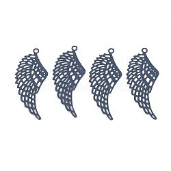 430 Stainless Steel Filigree Pendants, Spray Painted, Etched Metal Embellishments, Wing, Medium Blue, 35x15x0.5mm, Hole: 1.5mm(X-STAS-S108-19A)