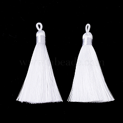 Polyester Tassel Big Pendants Decoration, White, 80~90x8.5~9mm, Hole: 4x6mm(AJEW-S059-10)