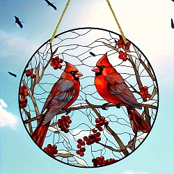 Cardinal Lovebirds Window Hanging Ornaments, Winter Suncatcher Home Window Decoration, Red, 150x3mm(PW-WGA0D53-01)