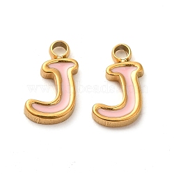 304 Stainless Steel Enamel Charms, Real 14K Gold Plated, Letter, Letter J, 8x5x1.3mm, Hole: 1.2mm(STAS-L022-292G-J)