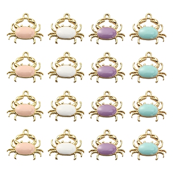 40Pcs 4 Colors Eco-Friendly Zinc Alloy Pendants, with Enamel, Cadmium Free & Nickel Free & Lead Free, Crab Shape, Light Gold, Mixed Color, 18x20x3mm, Hole: 1.6mm, 10pcs/color