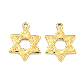 PVD Vacuum Plating 304 Stainless Steel Pendants, Star of David Charm, Real 18K Gold Plated, 17x13x1.5mm, Hole: 1.6mm