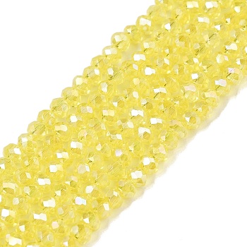 Electroplate Glass Beads Strands, AB Color Plated, Faceted, Rondelle, Champagne Yellow, 2.3~2.7x2mm, Hole: 0.4mm, about 150~155pcs/strand, 12.60~12.99 inch(32~33cm)