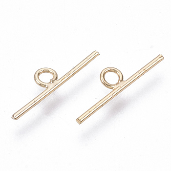 Brass Charms, Nickel Free, Bar, Real 18K Gold Plated, 15x4x1mm, Hole: 1.6mm