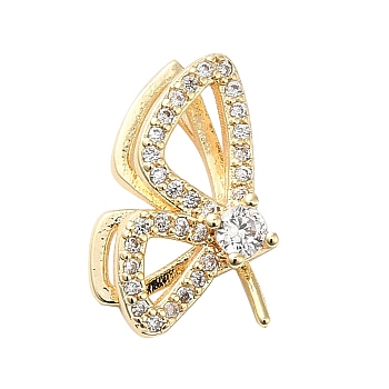 Brass Micro Pave Cubic Zirconia Peg Bails, Butterfly, Real 14K Gold Plated, 16.8x8.5x7mm, Hole: 2.5x1.5mm, Pin: 0.8mm