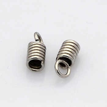 304 Stainless Steel Terminators, Cord Coil, Stainless Steel Color, 9x3.5mm, Hole: 2mm, Inner Diameter: 2mm