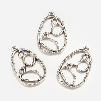 Tibetan Style Alloy Pendants, Lead Free and Cadmium Free, Drop, Antique Silver, 34x21x2mm, Hole: 2mm