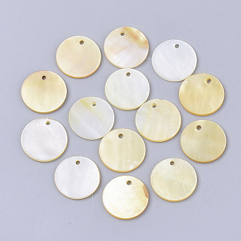 Yellow Shell Pendants, Flat Round, Pale Goldenrod, 12.5x1mm, Hole: 1.2mm