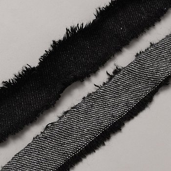Denim Fabric Ribbons, for Clothing Decoration, Black, 7/8~1-1/8 inch(22~30mm)