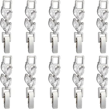 SUPERFINDINGS 10Pcs Brass Clear Cubic Zirconia Watch Band Clasps, Leaf, Platinum, 32x6x4mm, Hole: 3x3.7mm