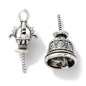 Tibetan Style Rack Plating Brass Pendnats, Cadmium Free & Lead Free, Bell, Antique Silver, 30.5x14x14mm, Hole: 4x3mm