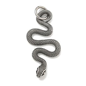 316 Surgical Stainless Steel Pendants, with Jump Ring, Snake Charm, Antique Silver, 44x18.5x3mm, Hole: 7mm