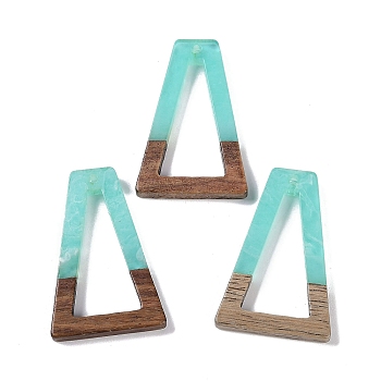 Resin & Wood Pendants, Hollow Triangle Charms, Aquamarine, 38x24.5x3.5mm, Hole: 2mm