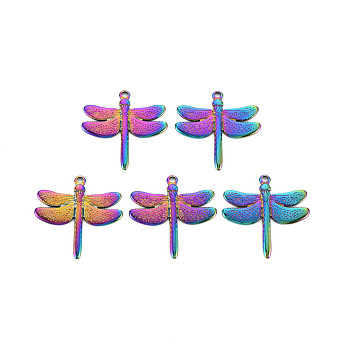 201 Stainless Steel Pendants, Dragonfly, Rainbow Color, 29.5x30x2mm, Hole: 2mm