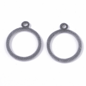 Flocky Alloy Pendants, Ring Round, Gray, 30x25x2mm, Hole: 3mm