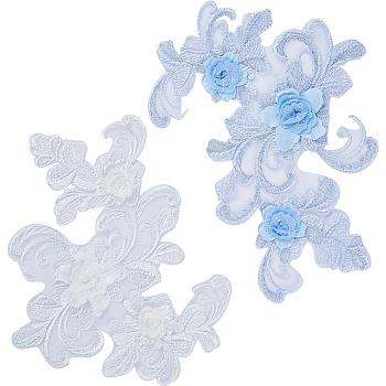 4Pcs 2 Colors 3D Flower Polyester Computerized Embroidery Sew on Ornament Accessories, Ethnic Style Lace Embroidery Appliques, Mixed Color, 228x191x7.5mm, 2pcs/color