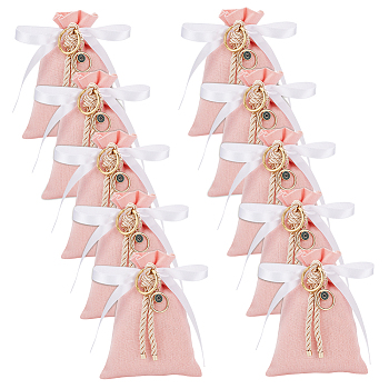 Rectangle Polyester Packing Pouches Drawstring Bags, Evil Eye Charm Gift Bags with Satin Ribbon, Pink, 15x9.8x0.1cm
