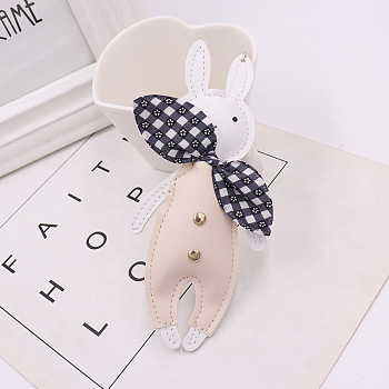 PU Leather Rabbit Keychain, with Iron Findings, for Women Bag Car Key Decorations, Beige, Rabbit: 15cm