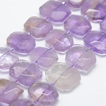 Natural Ametrine Beads Strands, Faceted, Rectangle, 24~27x18~20x8~9mm, Hole: 1.5mm, about 17pcs/strand, 14.9 inch(38cm)