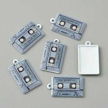 Baking Paint Alloy Pendants, Music Tape Shape Charm, Light Steel Blue, 26x15x2.5mm, Hole: 1.4mm