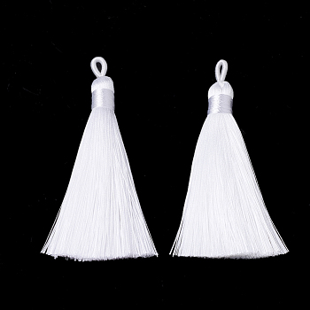 Polyester Tassel Big Pendants Decoration, White, 80~90x8.5~9mm, Hole: 4x6mm